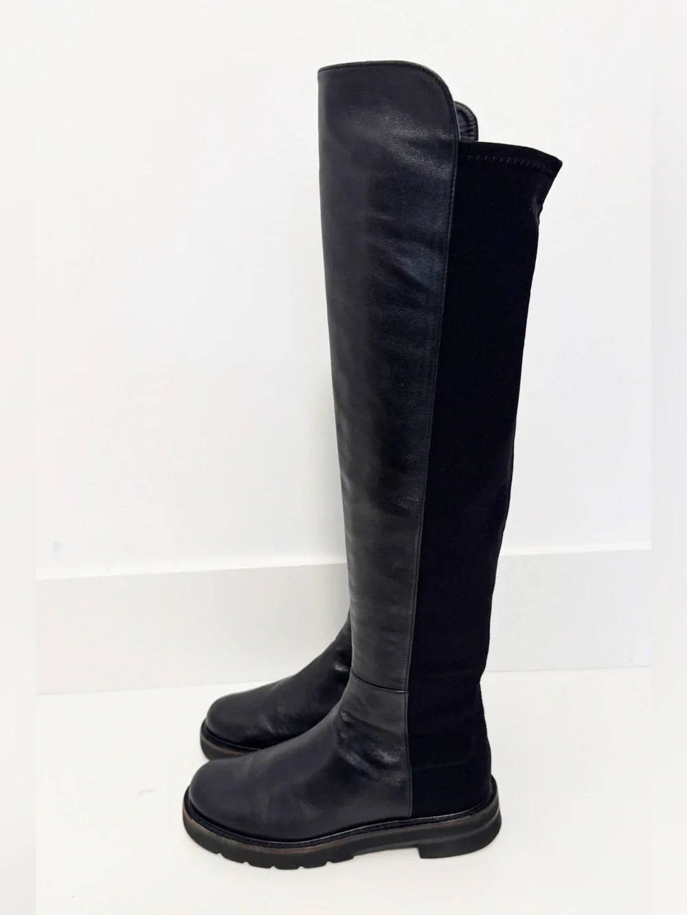 Stuart Weitzman 5050 Lug Sole Leather Over the Knee Boot Black size 6